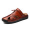 Men Closed Toe Hand Stitching Outdoor Hole Leather Sandals - Brown