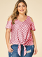 Striped Print Knotted Off Shoulder Plus Size Blouse - Red
