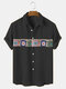 Mens Floral Crochet Button Up Ethnic Style Short Sleeve Shirts - Black