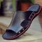 Men Large Size Non-Slip Leather Slippers Beach Shoes - Black