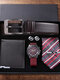 5 Pcs Men Business Watch Set Leather Quartz Watch Belt Wallet Cufflinks Random Tie Gift Kit - Red(Random Tie Pattern)
