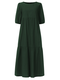Solid Color O-neck Puff Sleeve Plus Size Dress for Women - Green