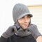 Men 2PCS Plus Velvet Winter Keep Warm Neck Face Ptotection One-piece Headgear Scarf Beanie Full-finger Gloves - #07