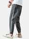 Mens Elastic Ankle Drawstring Linen Breathable Waist Casual Pants - Gray