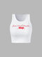 Cherry Letters Graphic Crew Neck Crop Tank Top - White