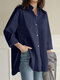 Casual Solid Color Lapel Plus Size Shirt for Women - Navy