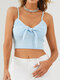 Solid Color Strap Bowknot Sexy Cami For Women - Blue