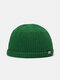 Unisex Dacron Knitted Solid Color Letter Cloth Label Fashion Warmth Beanie Hat - Dark Green
