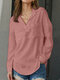 Однотонная блузка с карманом и лацканами с длинным рукавом для Женское - Розовый