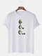 Mens Cartoon Avocado Print Cotton O-Neck Casual Short Sleeve T-Shirts - White
