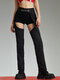 Solid Cut Out Invisible Zip Pants For Women - Black