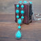 Bohemian Vintage Turquoise Drop-Shape Necklace Adjustable Chain Pendant Necklace Womens Jewelry - Blue