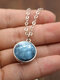 Trendy Personality Universe Planet Time Gem Double Sided Glass Ball Pendant Alloy Chain Necklace - Uranus