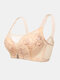 Plus Size Women Wireless Push Up Gather Lace Embroidered Thin Full Cup T-Shirt Bra - Nude