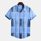 Mens Retro Ethnic Printed Patchwork Short Sleeve Breathable Loose Shirt - Blue