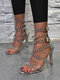 Plus Size Women Sexy Fashion Buckle Rivet Decor Comfy Back-zip Heeled Sandals - Silver