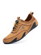 Men Hand Stitching Microfiber Leather Non Slip Soft Casual Shoes - Brown