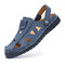 Men Closed Toe Two Ways Wearing Hand Stitching Microfiber Leather Sandals - Blue