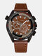 Vintage Men Watch Three-dimensional Dial Leather Band Waterproof Quartz Watch - #1 Brown Dial Brown Band