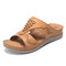 LOSTISY Pattern Peep Toe Stitching Comfortable Wedges Sandals - Beige