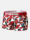 Men Geometric Pattern Letter Contrast Strench Band Comfy Boxers Briefs - Red