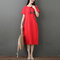New National Wind Cotton And Linen Loose Large Size Short-sleeved Dress Print Stitching Long Skirt - Red