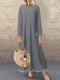महिला लेस पैचवर्क डबल पॉकेट लंबी आस्तीन वाली कैज़ुअल ड्रेस - धूसर