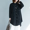 Literary Simple Large Size Solid Color Shirt Female Season New Fat Mm Lapel Cotton And Linen Long Shirt Agent - Black