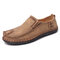 Men Microfiber Leather Hand Stitching Soft Non Slip Driving Loafers - Khaki