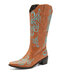 Large Size Retro Ethnic Embroidered Almond-toe Low Heel Cowboy Boots For Women - Yellow