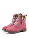 Women Solid Color Lace Up Zipper Casual Splicing Knitted Short Boots - Red