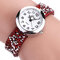 Fashion Quartz Wristwatch Multicolor Leather Rhinestone Strap Causal Bracelet Watch for Women - Red