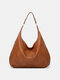 Women PU Leather Large Capacity Vintage Shoulder Bag Handbag Tote - Brown