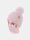 Women 2PCS Wool Winter Keep Warm Daily Casual Neck Face Protection Fur Ball Knitted Hat Beanie Mask - Beige