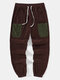 Мужская вельветовая талия с контрастным карманом и свободным шнурком Брюки - коричневый