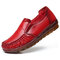 Leather Stitching Slip On Soft Flat Pure Color Casual Shoes - Red