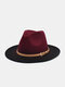 Unisex Woolen Cloth Gradient Color Pin Buckle Strap Decoration Wide Brim Fashion Fedora Hat - Wine Red+Black