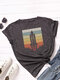 Spaceship Stripe Print O-neck Short Sleeve Casual T-Shirt For Women - Meteor Gray