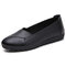 Women Leather Slip on Soft Casual Halved Belt Wearable Flats Shoes - Black