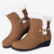 Women Winter Suede Warm Plush Lining Stitching Short Flat Boots - Brown