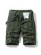 Mens Striped Utility Cargo Pocket No Belt Casual Shorts - Army Green