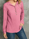 Solid Button Long Sleeve Lapel Blouse For Women - Pink