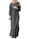 Striped Print Lapel Long Sleeve Plus Size Patchwork Dress with Button - Black