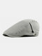Men Polyester Cotton Solid Color Sunscreen Brief Casual Beret Flat Caps - Light Gray