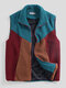 Mens Color Block Zip Up Sleevless Teddy Gilet Vests With Pocket - Blue