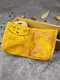 Men Retro Genuine Leather Folds Old Card Case Wallet - Yellow