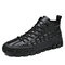 Men Brief Non Slip Alligator Veins Pure Color Lace-up Wearable Casual Sneakers - Black