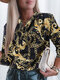 Chain Print Long Sleeve V-neck Blouse For Women - Gold