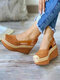 Plus Size Closed Toe Slingback Buckle Espadrilles Wedges Sandals For Women - Brown