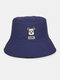 Unisex  Double Sided Pure Cotton Outdoor Casual Cute Bear Fisherman Hat Travel Sunscreen Bucket Hat - Navy
